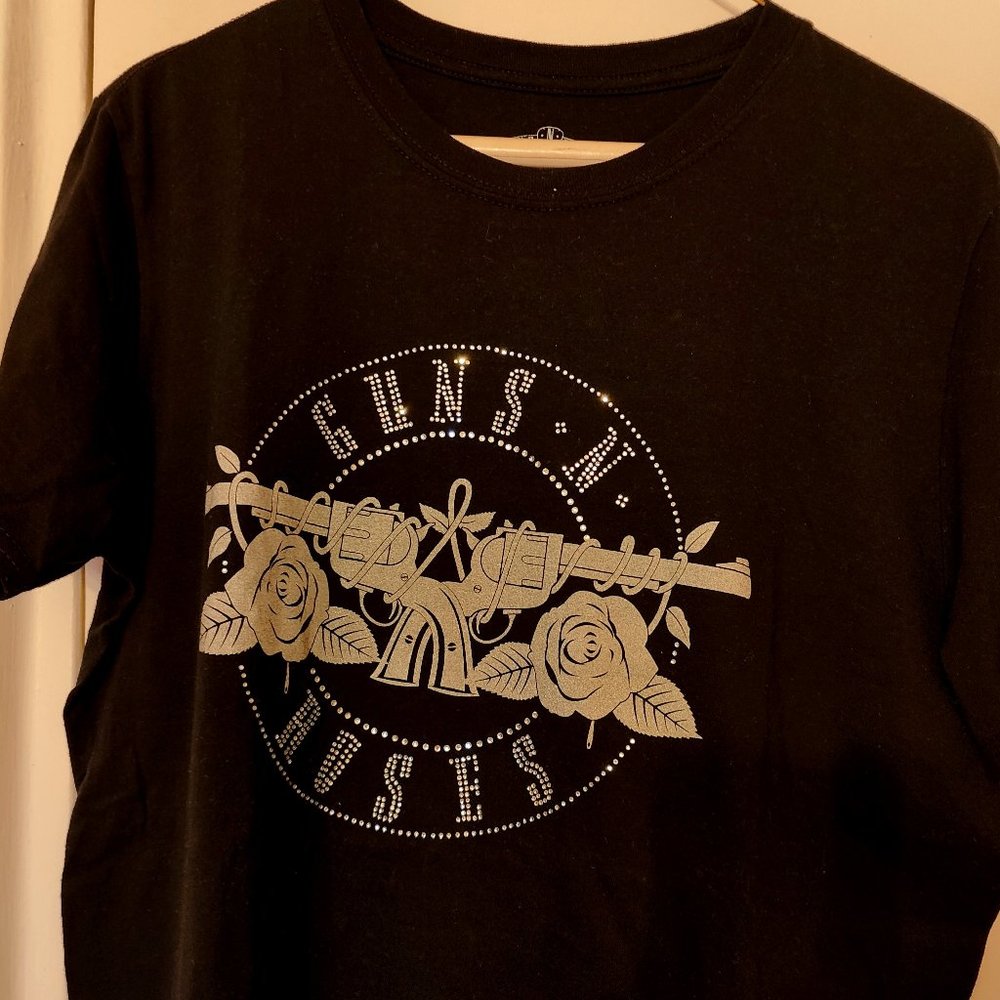 Guns N' Roses Circle Logo Black Diamante T-Shirt